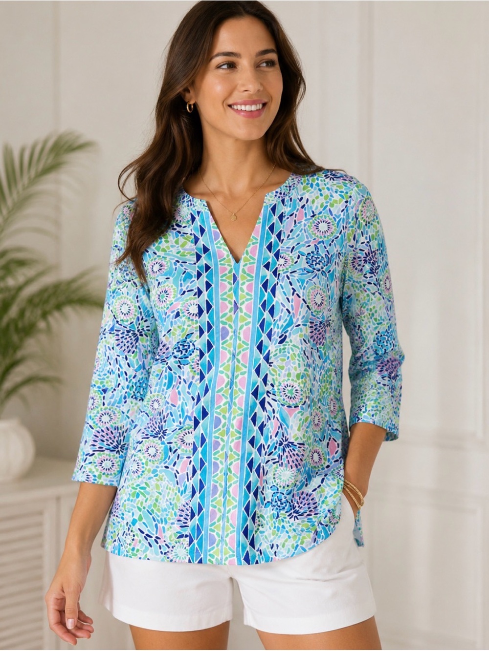 Lilly Pulitzer Karina ChillyLilly UPF 50+ Tunic Top XL Blue Green Pink